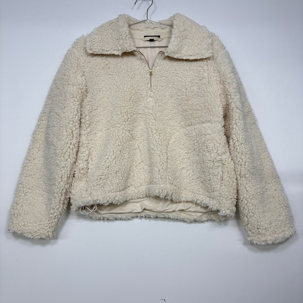 J.Crew Womens Sherpa Half Zip Fleece Pullover Sz M Cream Faux Fur Jacket 2024